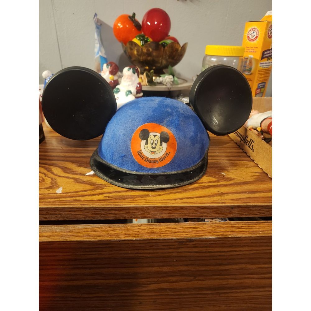 Vintage Disney Parks Walt Disney World Mickey Mouse Felt Hat‎ Ears W/ Patch Blue
